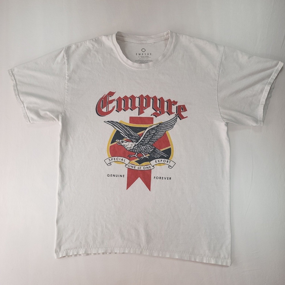 Empyre Mens Large White Eagle Graphic T-Shirt Special Export Genuine Forever Tee